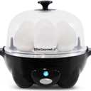 Elite Gourmet EGC-007B# Rapid Egg Cooker, 7 Easy-To-Peel, Hard, Medium, Soft Boiled Eggs, Poacher, Omelet Maker, Auto Shut-Off, Alarm, 16-Recipe Booklet, Black