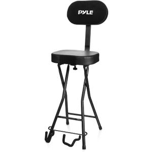 Pyle Adjustable Guitar Seat with Built-In Stand, EVA Foam Padded Cradles, Removable Backrest, Non-Slip Rubber Feet, Collapsible Design Fits Acoustic, Electric & Bass Guitars 300 lbs Capacity.