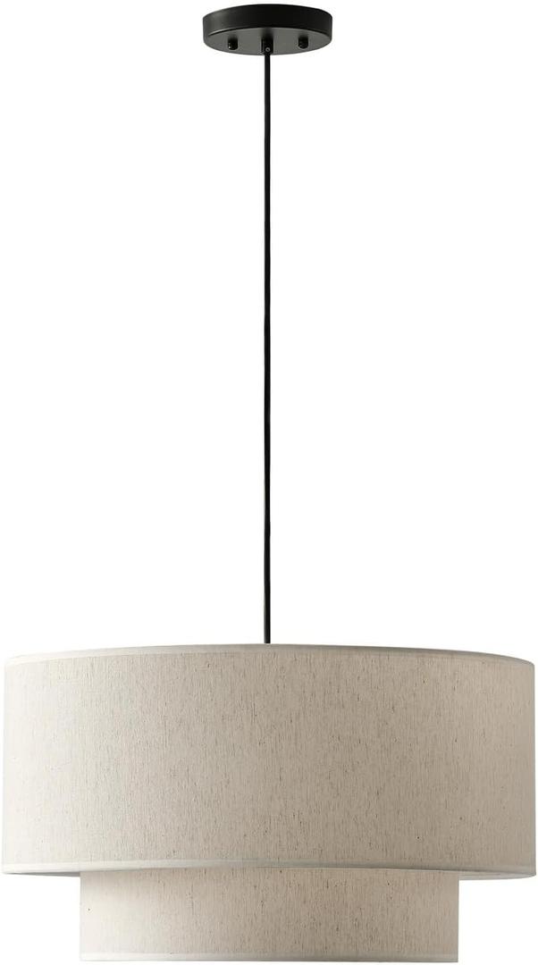 20" Farmhouse Pendant Light Fixtures, 2-Tier Drum Pendant Lighting with Linen Lampshade, 3-Light Modern Hanging Chandeliers for Dining Room, Living Room, Bedroom, and Kitchen
