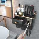 iHave Toothbrush Holders for Bathrooms - Upgrade Wall Mounted Toothbrush Holder with Toothpaste Dispenser - 2 Cups, Large Capacity Tray, Cosmetic Drawer - Bathroom Decor & Bathroom Accessories (Black Gold)