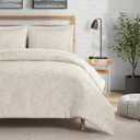 Lucky Brand Ava Floral Jacquard Duvet Cover Set - Beige - Full/Queen Size - - Luxurious Bedding Ensemble