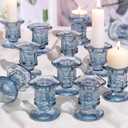 Blue Candlestick Holders Bulk, 12 Pcs Glass Candle Holders Set,Crystal Taper Candle Holder for Wedding, Table Centerpiece, Home Decoration