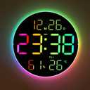 10 Inch Large Digital Wall Clock with 13 Color Changing Remote Control, Date Week Temperature, Auto Brightness Dimmer Big Clock with Night Lights,RGB