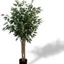 XBrand 47.2-Inches Two-Tone Variegated Artificial Ficus Tree in Pot for Indoor Outdoor Home Office Store, Great Housewarming Gift