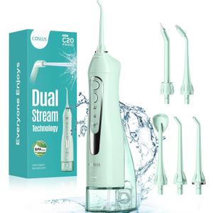 COSLUS Water Dental Flosser Teeth Pick C20: Portable Cordless Oral Irrigator 300ML Rechargeable Travel Irrigation Cleaner IPX7 Waterproof Electric Flossing Machine for Teeth Cleaning, Green
