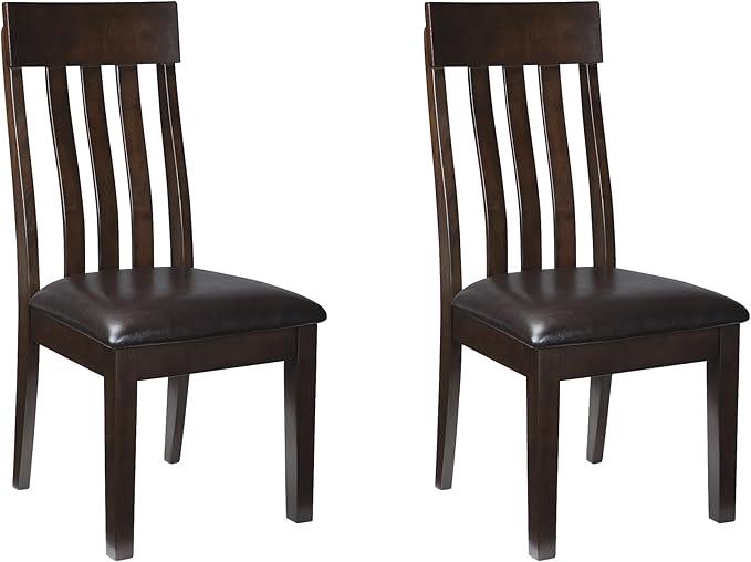 Signature Design by Ashley Haddigan Faux Leather Cushioned Rake Back Dining Chair, 2 Count, Dark Brown