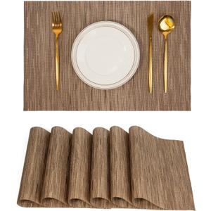 Placemats Set of 6Non-Slip PVC Weave Table Mats Easy to CleanHeat Resistant Place Mats for Kitchen Dining Table Decoration Indoor OutdoorLight Brown
