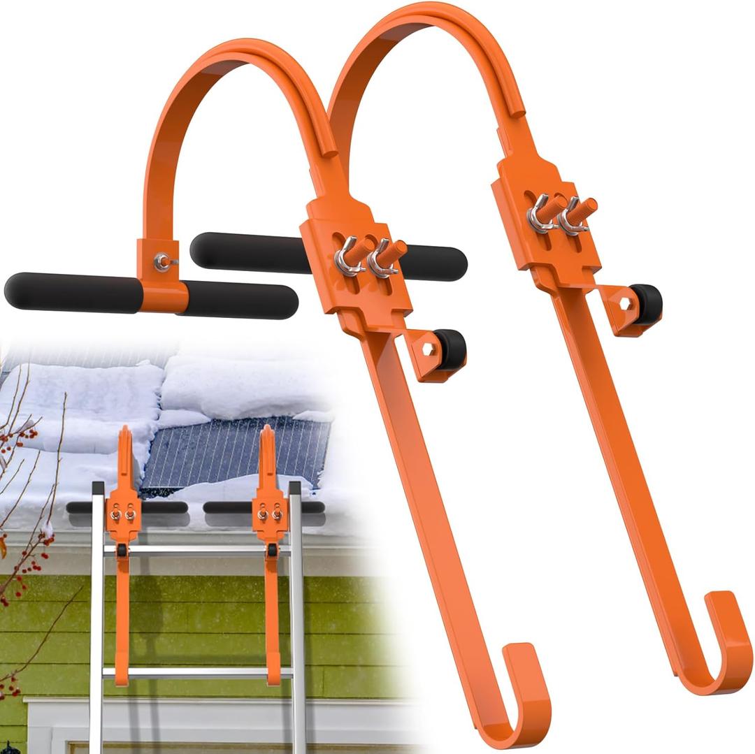 Ladder Hooks Roof,2 Pack Ladder Hooks for Roof Ridge with Wheel,Heavy Duty Ladder Stabilizer Roof Ridge Extension,T-Bar Rubber Grip for Damage Prevention,Fast,Easy to Access Steep Roof