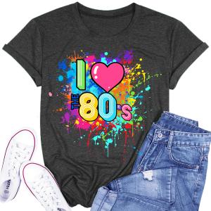 AMWIPE 80s Shirts For Women I Love The 80s Themed Style Outfit For Party (Black, L)