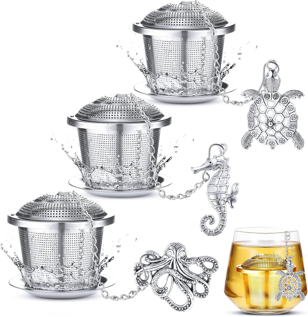 Tea Infusers for Loose Tea 3 Sets Loose Leaf Tea Steeper Tea Strainer Stainless Steel Tea Ball for Loose Tea Holder Tea Mesh Strainer Tea Filters with Drip Trays and Pendant (Aquatic Creatures Style) Tea Infusers for Loose Tea 3 Sets Loose Leaf Tea Steeper Tea Strainer Stainless Steel Tea Ball for Loose Tea Holder Tea Mesh Strainer Tea Filters with Drip Trays and Pendant (Aquatic Creatures Style)
