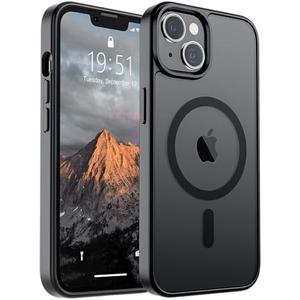 SUPFINE Magnetic for iPhone 14 Case & iPhone 13 Case (Compatible with MagSafe)(Military Grade Drop Protection) Slim Translucent Matte Shockproof Phone Cover,Black