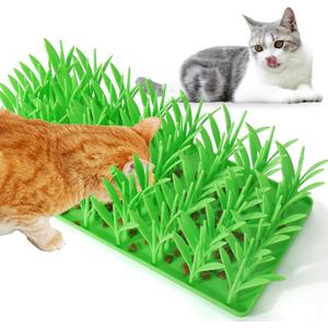 Palksky Silicone Grass Mat for Cats, Slow Food Cat Grass Mat for Indoor Cats, Foraging Snuffle Mat for Dog/Cat, Interactive Enrichment Cat Mat, green