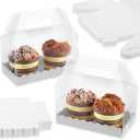 Handepo 25 Pcs Clear Gable Boxes Clear Favor Bakery Gift Boxes Treats with Cardboard and Handles for Cookie Pastry Cupcake Dessert Valentine Wedding Party, 6.3 x 3.6 x 3.6''