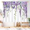 Purple Floral Butterfly Lavender Kitchen Curtains Rod Pocket Spring Lilac Flower Summer Small Short Cafe Tier Curtain For Bathroom Girl Window Treatment Drapes Decor(27.5W X 39L Inch 2 Panels)