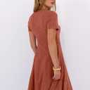 ANRABESS Womens Summer Dresses Casual Short Sleeve Ribbed Knit V Neck Swing A-Line 2026 Spring Vacation Tunics Short Dress (S)