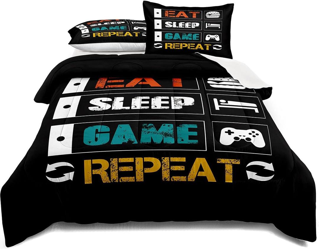 lris Bedding Gaming Comforter Set Twin Size for Boys Kids Game Room Decor Video Game Gamer Comforter Teens Bedroom Gamepad Bedding Set All Season (A08, Twin)