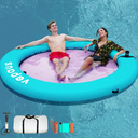Vapaus Round Floating Ring Inflatable Water Hammock Heavy Duty Lake Raft Float for Adults Tanning Pool Lounger Platform Mat with Pump Cup Holder Anchor Rope for Beach Party Dock Boat, Aqua/Pink