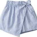 MakeMeChic Girl's Summer Shorts Elastic Waist Striped Bow Wrap Asymmetrical Cute Casual Shorts
