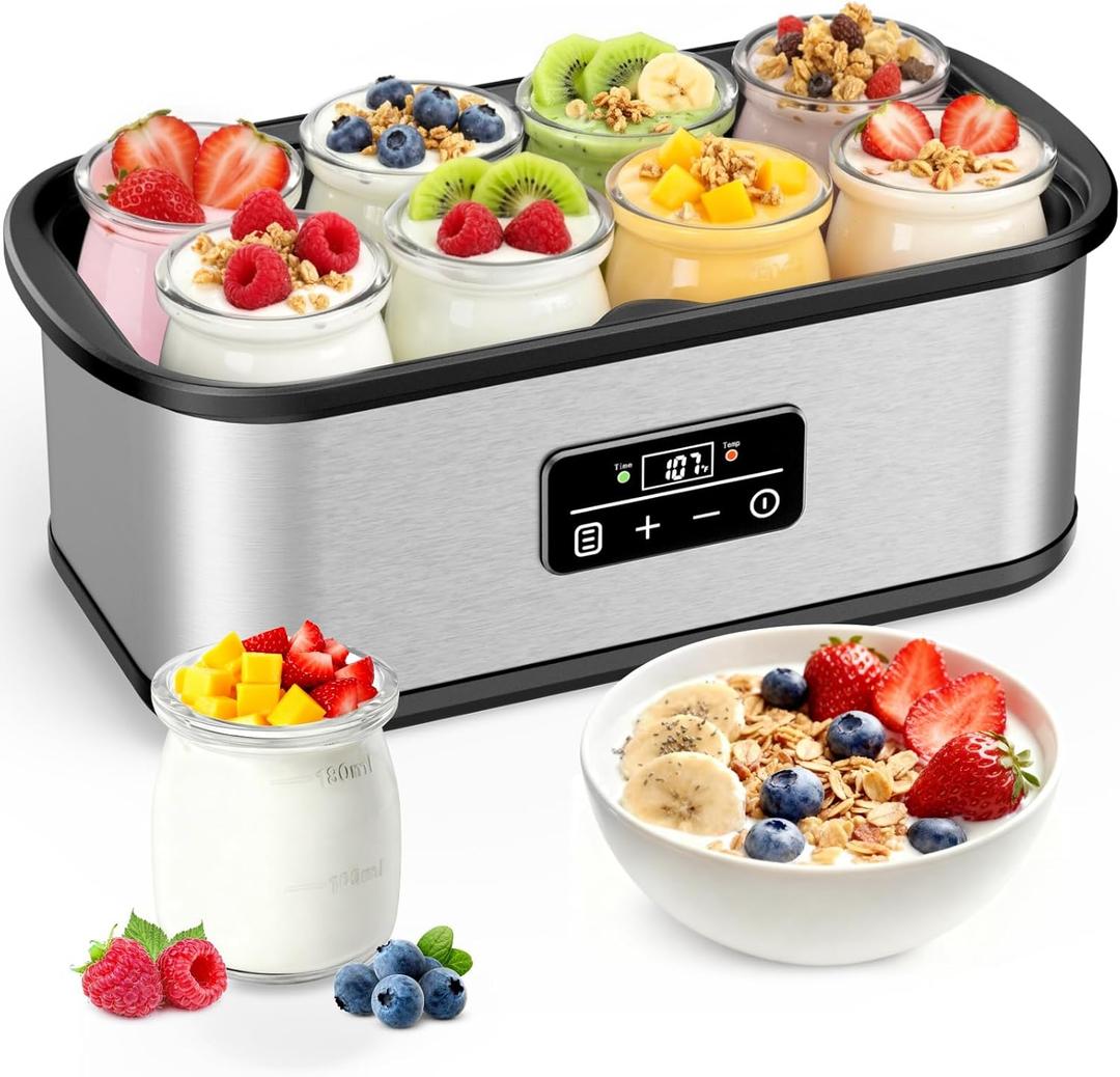 Yogurt Maker with Auto-Shut off and Adjustable Time & Temp Control, Yogurt Maker Machine Make Healthy Yogurt with Full Probiotics for Family, Friends, Perfect Gift, 8x6oz Jars