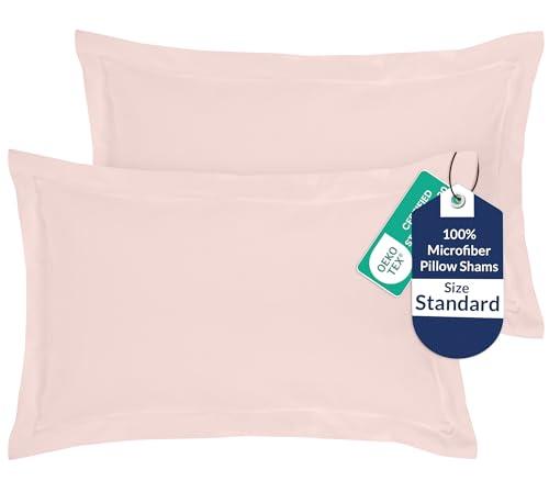Royale Linens Pillow Shams 2 Pack Standard Size 20x26 Inch- Brushed 1800 Microfiber - Bed Pillow Shams, Wrinkle Resistant Super Soft and Cozy- Back Overlap Closure - Oxford Pillowcase (Standard, Pink)