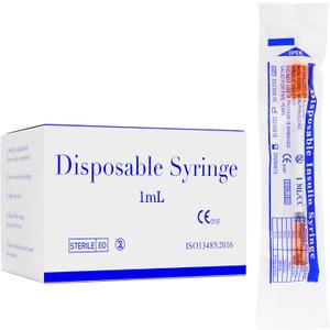 1ml/cc 31G 1/4 Inch Syringes, Disposable Syringe, Individual Wrapped, Box of 100
