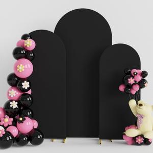 Putros Wedding Arch Cover 4FT, 5FT, 6FT Black Spandex Fitted Round Top Chiara Backdrop Stand Covers 3 Set for Wedding Birthday Party Decoration