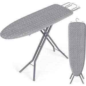 SONGMICS Ironing Board, Foldable Iron Board, Height Adjustable up to 35 Inches, with 4 Layered Cover and Pad, Iron Rest, Hook, Steel X-Legs, for Home, Laundry Room, Dorm, Dove Gray ULLB001G01
