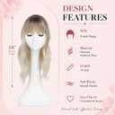 Hair Toppers for Women with Thinning Topper Hair Pieces Wispy Clip in Bangs | 6.5''x6.5'' 18 Inch Curly Wavy Synthetic Hair - Ash Blonde Mix Highlights with Brown Root, French Bangs