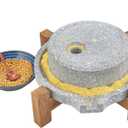 Stone Grain Mill - Manual Flour Mill with Stable Wood Base, Natural Granite Stone Grinder Mill for Dry & Wet Use, Home Kitchen Tool (9.8 x 13.8 inch)