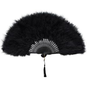 Marabou Feather Fans Handheld, 1920s Vintage Gatsby Style Flapper Folding Hand Fan Foldable for Wedding Bridal Dancing Tea Party Costume Accessories Decoration (Black)