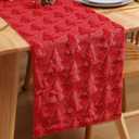 Christmas Table Runner Quilted Plush 3D Table Runners Red Xmas Tree Sequins Runners for Tables Kitchen Dining Decorations Winter Runner Party Supplies 13x72 Inch