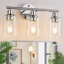 3-Light Bathroom Light Fixtures, Chrome Bathroom Wall Light with Clear Glass Shade, Bathroom Wall Lamp for Mirror Kitchen Living Room Hallway Cabinet