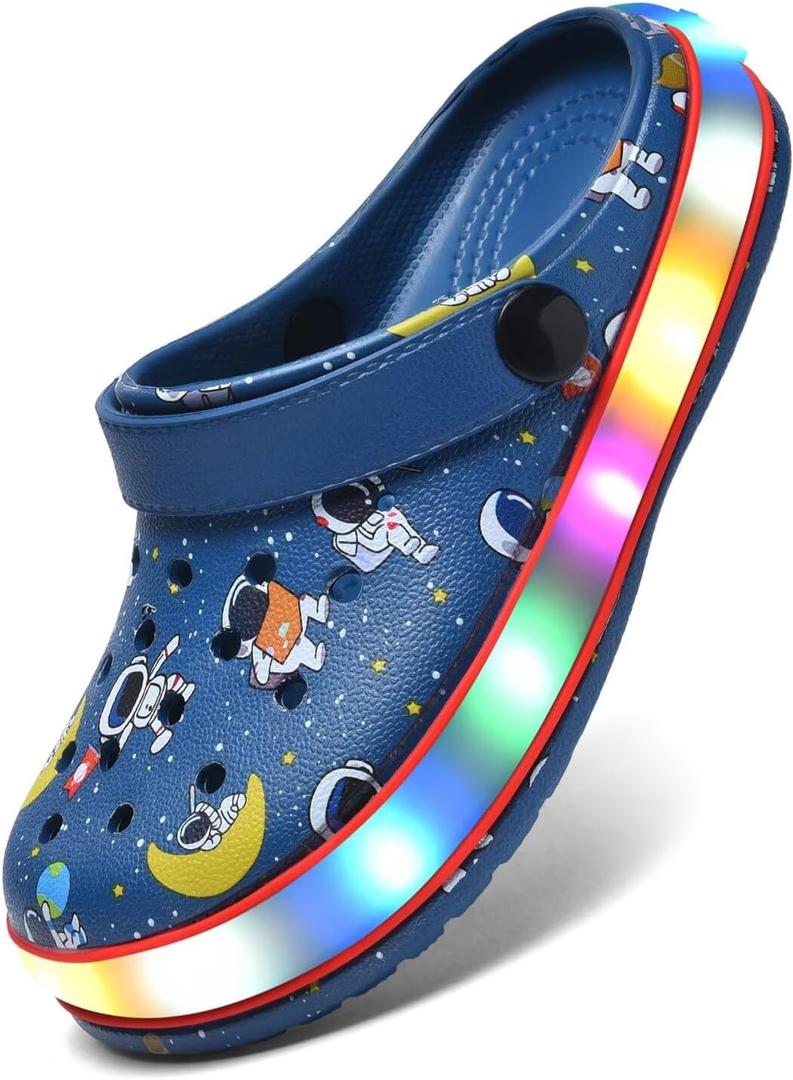 XPKWS Toddler Kids Clogs Boys Girls LED Garden Shoes Light up Sandals Slip on Quick Dry Beach Slippers (Yhy-navy)