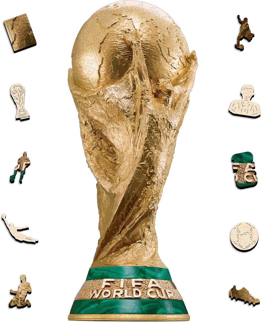 Official FIFA World Cup 2026 Edition Trophy Puzzles for Adults, 200 Pieces Football Merchandise Wooden Puzzles, Unique Soccer Gifts for Fans, Collectors Puzzle, 6.3 x 15.7 Inch Sports Souvenirs, 200Pcs