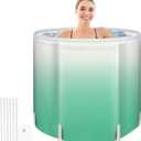 Portable Foldable Bathtub for Adults - Collapsible Travel Tub for Camping, Home & Spa - Space Saving, Durable PVC (Green Gradient)