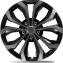 16 Inch Dual-Tone Black & Gunmetal Gray Wheel Covers Hubcaps for Steel Wheels, Set of 4, Adjustable Snap-On Design for Most Sedans, SUVs, Trucks & Vans, Tool-Free Install