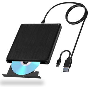 External CD/DVD Drive for Laptop, USB 3.0 and Type-C USB CD/DVD External Drive DVD Burner, DVD Drive USB External with Extended Data Cable, Portable CD Burner for Mac OS Windows Linux