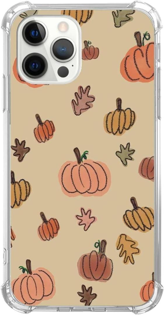 Watercolor Pumpkin Fall Leaves Case Compatible with iPhone 15 Pro, Cute Halloween Vibe Case for iPhone 15 Pro, Trendy Unique Design TPU Bumper Cover Case