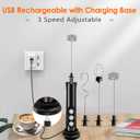 Rechargeable Milk Frother Handheld with 3 Detachable Stainless Steel Whisks, 3 Speed Adjustable Electric Whisk Foam Maker, Handheld Drink Mixer, Frother Wand for Coffee, with Storage and Charging Base