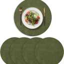 Artoid Mode Olive Green Faux Leather Placemats Set of 4, 15 Inch Waterproof Wipeable Heat Resistant Vinyl Place Mats, Reversible Table Mats for Kitchen Dining Decor