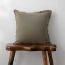 Linen Fringed Throw Pillow Cover - Soft Cozy Boho Cushion Covers with Tassel for Couch Sofa Farmhouse Natural Decor Burlap Pillowcase, Green 18x18 Inches