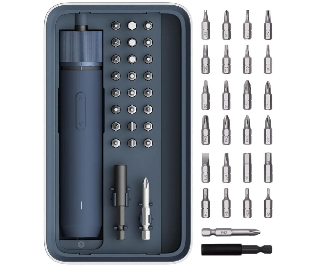 HOTO Electric Screwdriver Kit, Upgraded 1/4'' Hex 25 Bits, Magnetic Lid, Rechargeable Cordless Screwdriver, 3 Torque Settings, 1500mAh Battery, LED Light, Ideal for Assembling Furniture, Home Repair