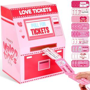2 x Valentine Boxes for Kids Valentines Day Cards for Kids Love Tickets Machine Boxes with 27 Valentine Cards for Girls Boys Valentines Gifts for School Class Classroom Exchange Gifts Party Favors
