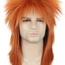 Karlery Men Women Long Straight Orange Ginger Mullet Wig 70s 80s Heavy Metal Rocker Punk Wig for Cosplay Event Costume Halloween Party
