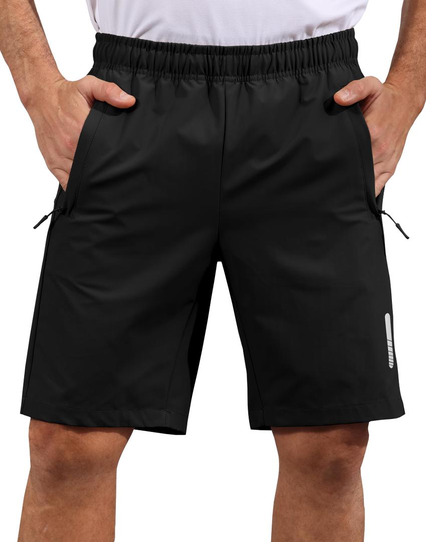 Hioutdoor Mens Shorts Waterproof Quick Dry Slim Fit Athletic Running Gym Training Zipper Pockets for Basketball Tennis Hiking Workout Swim Trunks Black 2XL (Black, XXL)