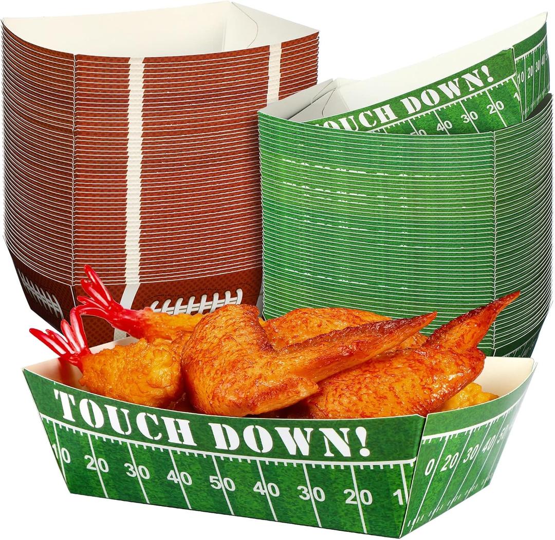 Tatuo 100 Pcs Football Party Decoration 1.1 lb Football Paper Serving Food Trays Disposable Snack Serving Trays for Birthday Party Supplies Sport Game Events Favors Decorations