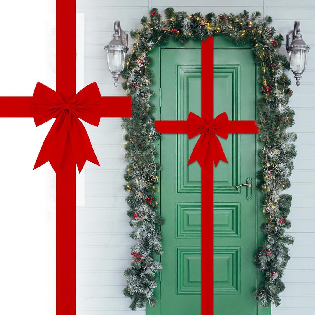 Large Christmas Velvet Door Bows - Red Bow Decor 15.7" Christmas Velvet Ribbon for Tree Cabinet Door Fireplace Front Party Supplies