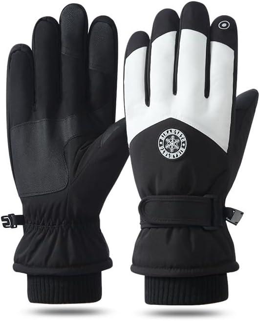 Windproof Ski Winter Gloves for Women Warm Thermal Touchscreen Snowboarding Gloves for Outdoor Sports (Black White)