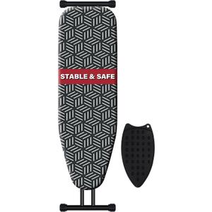 caius Ironing Board with Extra Thick Heavy Duty Padded Cover, Full Size Iron Board, Full Metal Construction, Easy to Fold, Adjustable Height (43x13in Black)