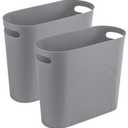 rejomiik Small Trash Can, Slim Garbage Can Plastic Waste Basket with Handles 3.5 Gallon Container Bin for Narrow Spaces Bathroom, Bedroom, Kitchen, Office at Home, 2 Pack Grey